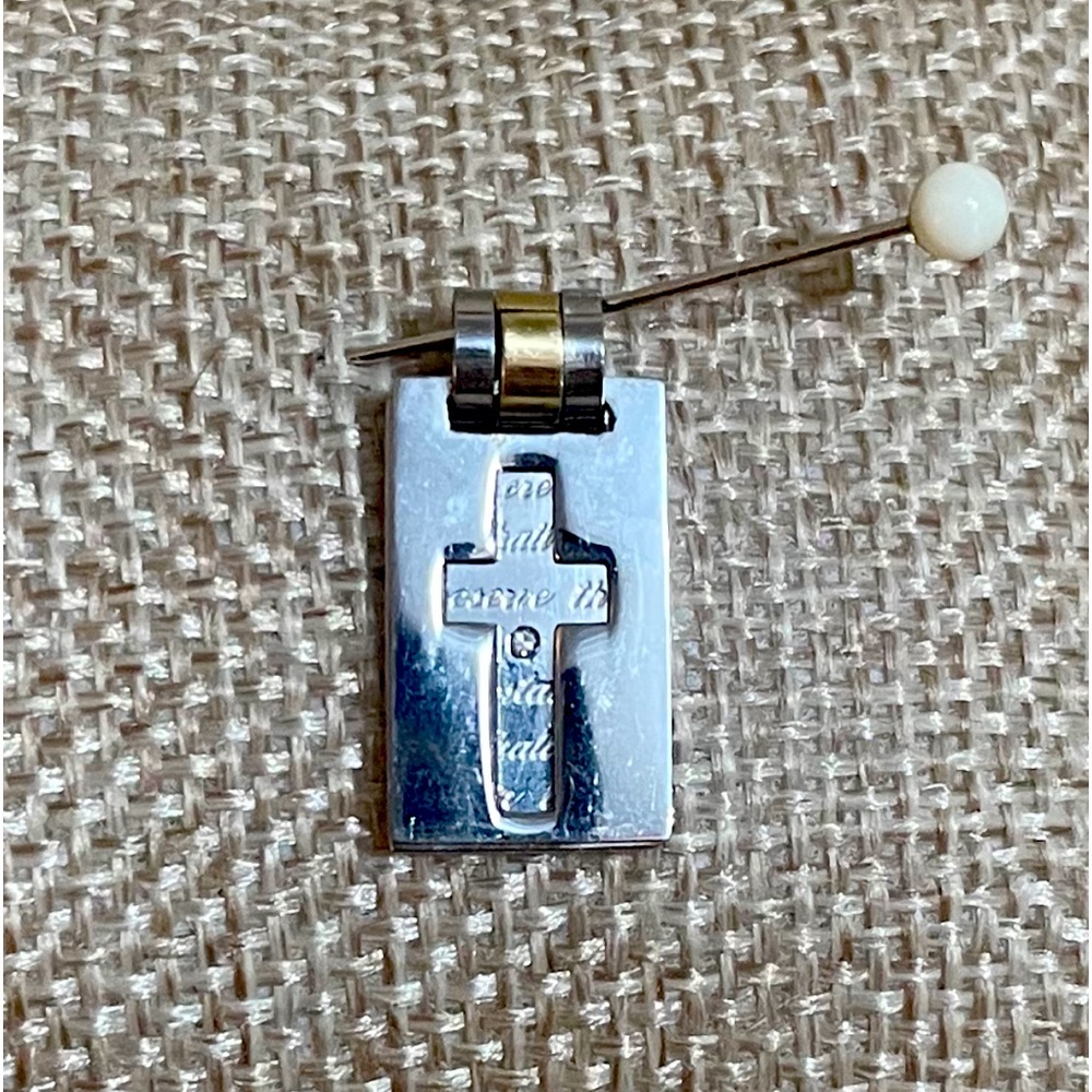 PAGODA Stainless Steel /14k Gold/Diamond Cross Cutout Charm Minimalist Pendant